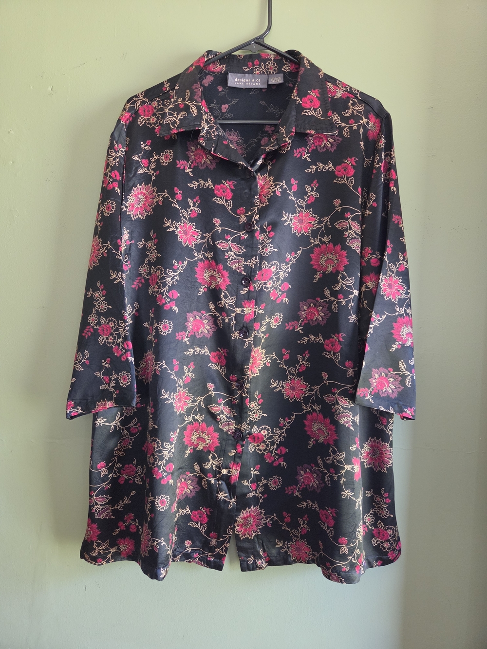Lane Bryant Women's Black Blouse with Red and Gold Floral Print